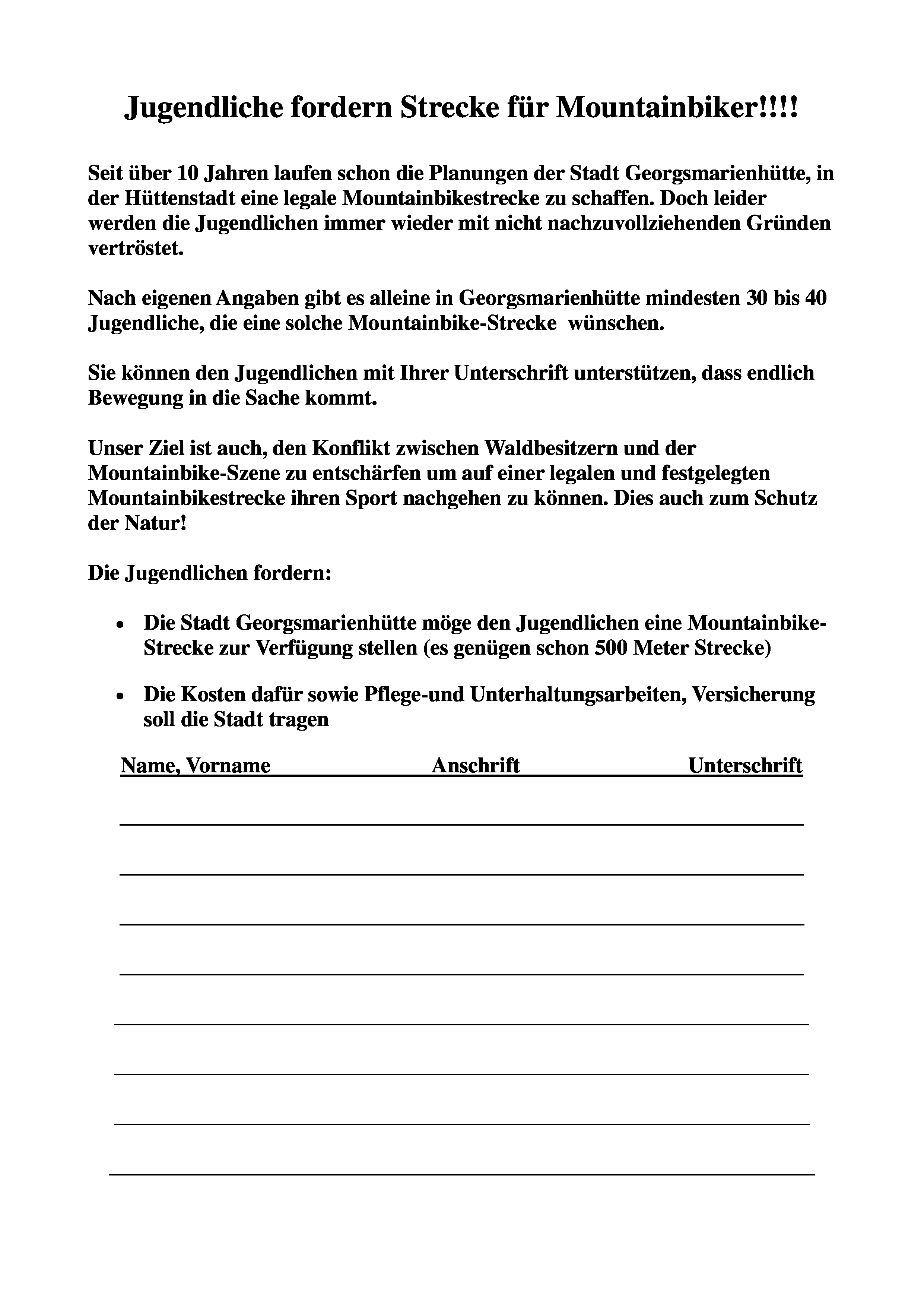 Unterschriftenliste Georgsmarienhütte